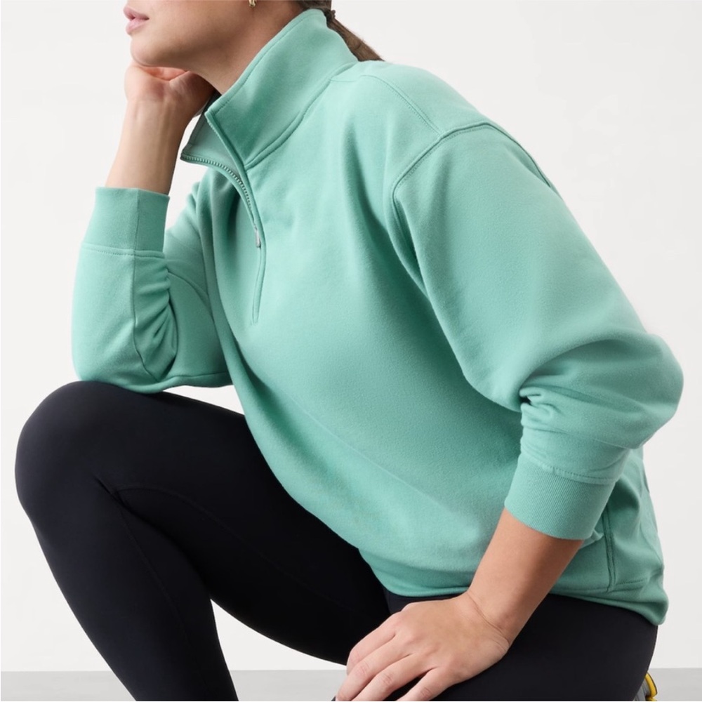 Athleta Forever Fleece Sweatshirt Women M 1/4 Zip Juniper green